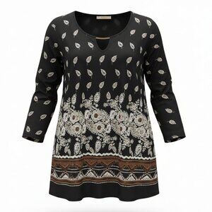 Lavish Black Bohemian Floral Tunic Top – Women's Size 1X